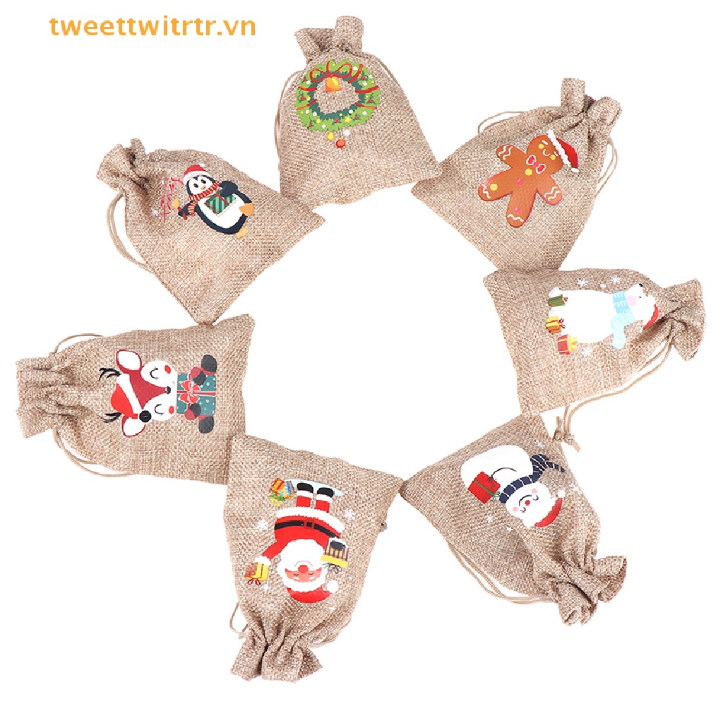 Set 5 Túi Dây Rút Đựng Quà Giáng Sinh Cỡ 10x14cm