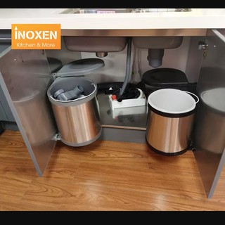 [Phụ Kiện Nhập Khẩu] Thùng đựng rác inox tròn gắn cánh cho tủ bếp INOXEN WBH-8L/12L