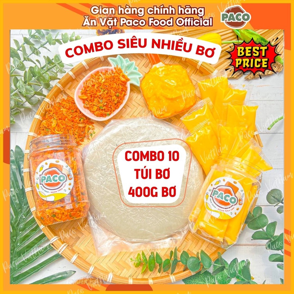 HỦ BƠ PHÔ MAI BỰ Combo bánh tráng phơi sương muối ruốc hành phi cùng tuýp bơ siêu béo độc quyền nhà Paco Food