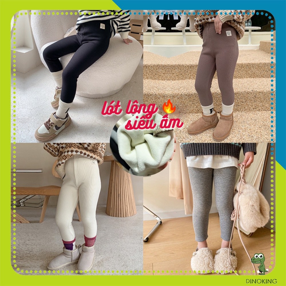 Quần legging lót lông bé gái DINOKING Quần len lót lông cho bé siêu ấm mùa