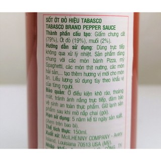 [Chai 150ml] XỐT ỚT ĐỎ [USA] TABASCO Pepper Sauce (halal)
