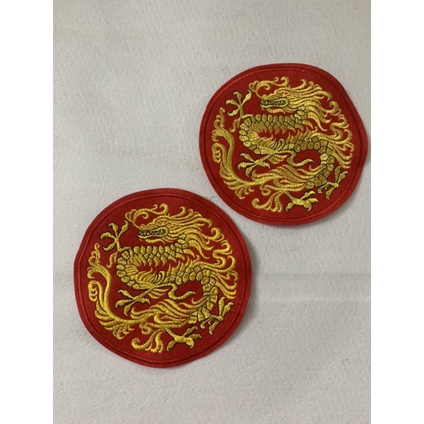 sticker thêu là ủi tròn rồng đỏ cách điệu