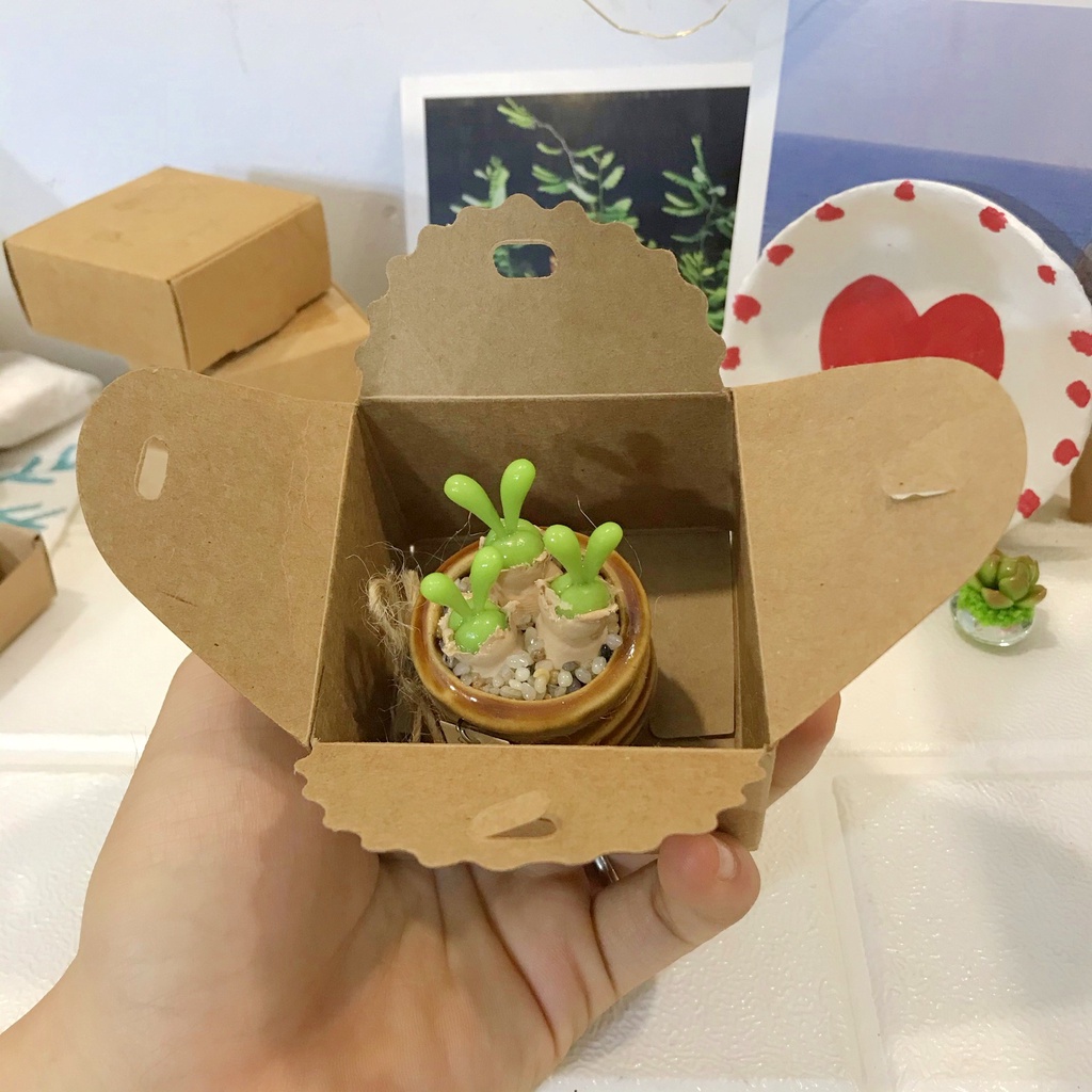 Chậu sen đá tai thỏ xanh lá cây, cây giả, sen đá đất sét handmade - thegardenofwind