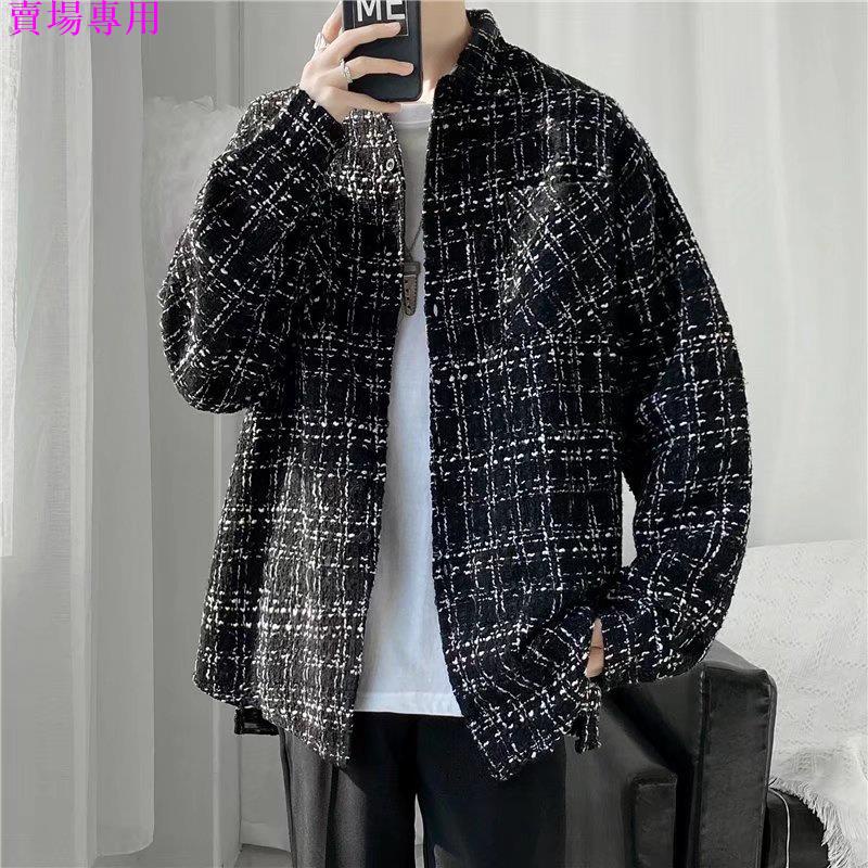 Áo Khoác Sơ Mi Vải Len Mỏng Sọc Ca Rô Phong Cách Hồng Kông Thời Trang Xuân Thu Cá Tính Cho Nam