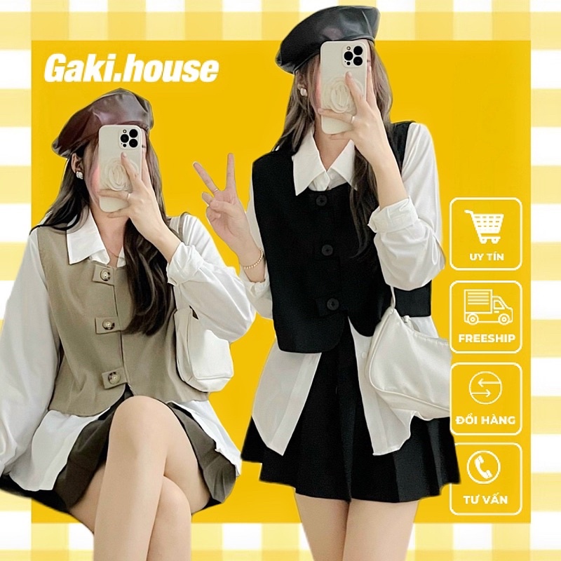 SET SƠ MI KÈM GILE 3 NÚT CÀI TRƯỚC STYLE HÀN QUỐC CỰC XINH