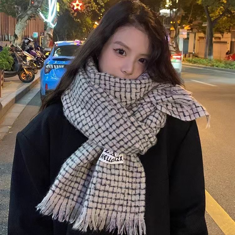 Khăn Choàng Cổ Họa Tiết Sọc Caro Chất Liệu Cashmere Ấm Áp Thời Trang Thu Đông Cho Nữ