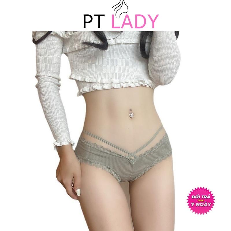 Quần lót nữ cotton gân phối ren dây chéo hàng cao cấp PT Lady QLR 275