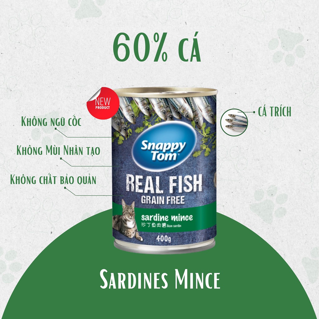 Pate Snappy Tom Real Fish Và Real Meat Lon 400g Dành Cho Mèo