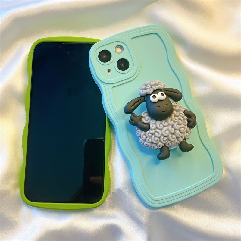 Ốp Lưng iPhone 11Promax 14 13 12 11 Pro XS Max 7 8 PLUS Ip6 6S Ốp Lưng Điện Thoại Cừu Lập Thể Chống Sốc Bột Thời Trang