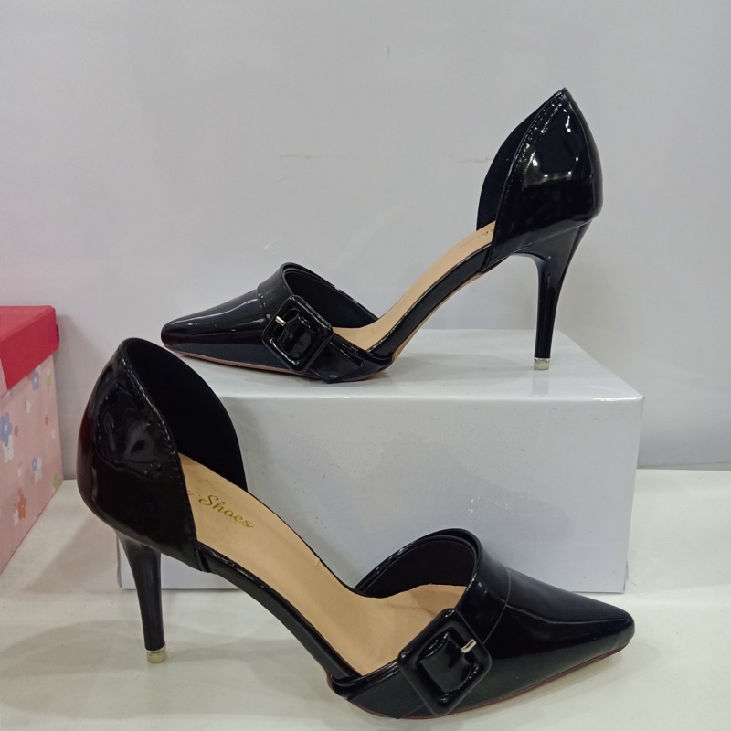 Giày cao gót nữ khoét eo da bóng thiết kế đơn giản có gắn khoá phần mũi thời trang nữ TT45