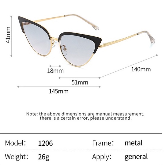 Hàng Sang Trọng [Hàng Sang Trọng] Kính Râm Mắt Mèo Gọng Kim Loại Thiết Kế Thời Thượng Cho Nữ