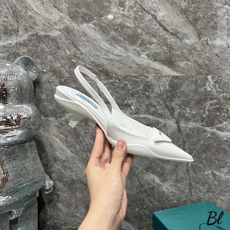 Sandal Prada Bóng Mũi Nhọn Gót Nhú Trắng Đen Full Size 35-39  -  By Anh Dinh Phuong