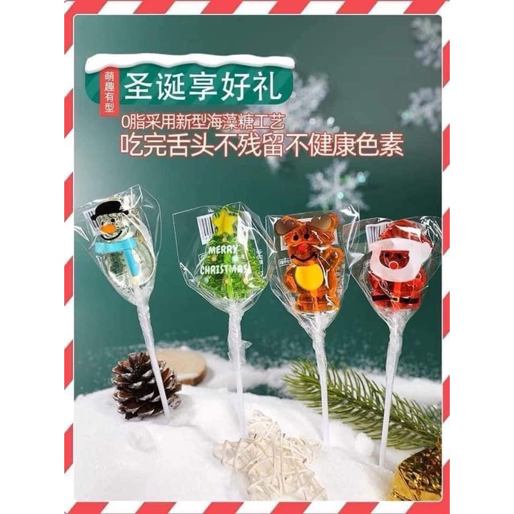 Set 12/24 kẹo mút cây thông, kẹo mút ông già noel, kẹo mút giáng sinh, kẹo noel, kẹo mạch nha