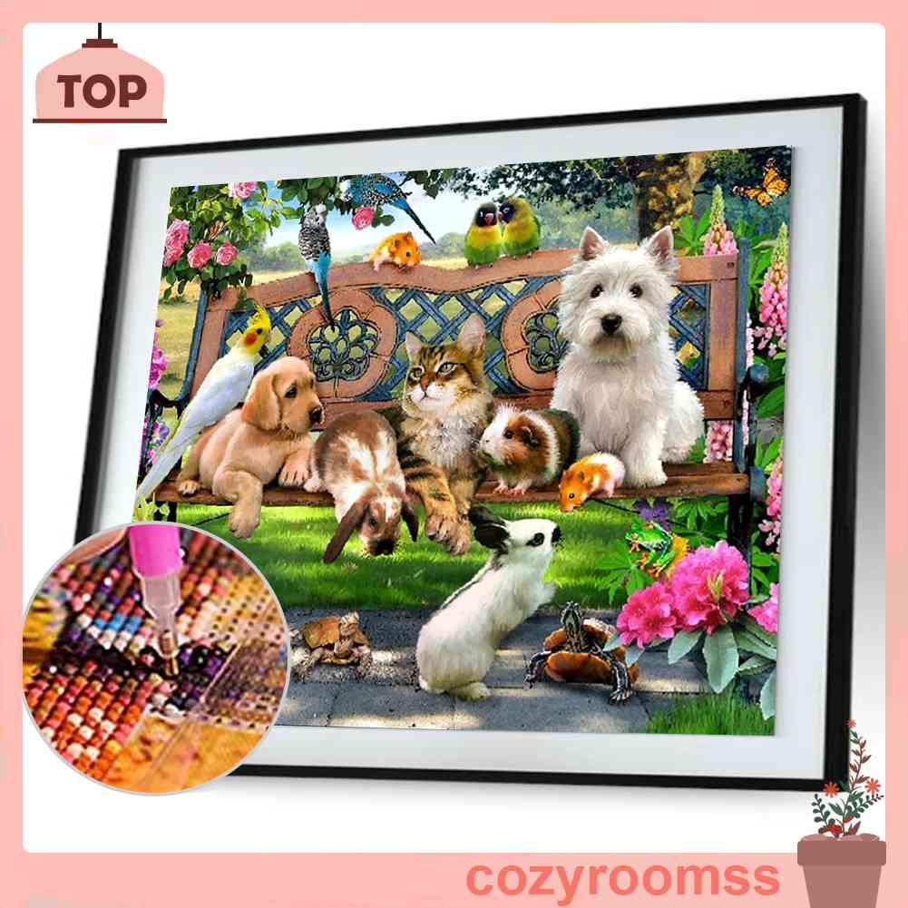 Bộ Tranh Đính Đá 5D Tự Làm 40x30cm Hình Khu Vườn Động Vật