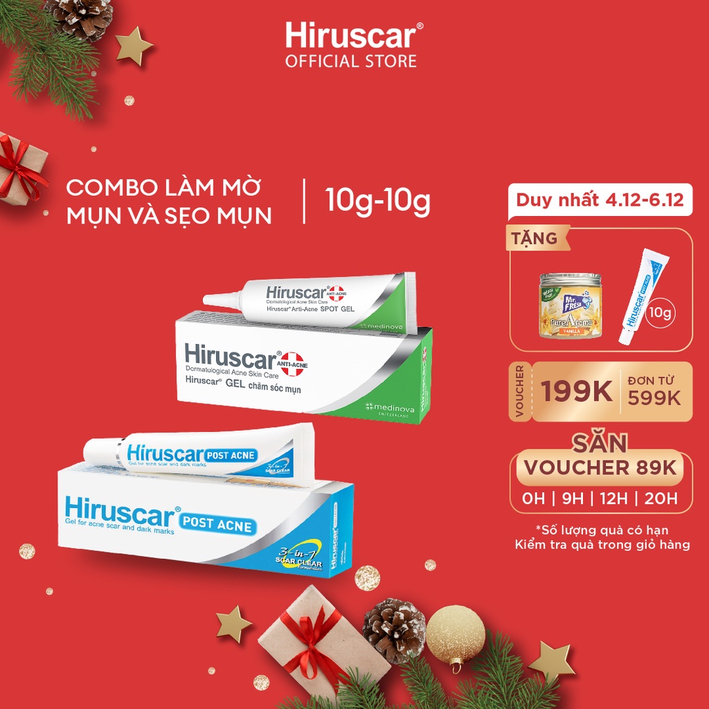 Bộ gel xử lí mụn Anti-Acne Spot 10g và chăm sóc thâm mụn Hiruscar Post Acne 10g