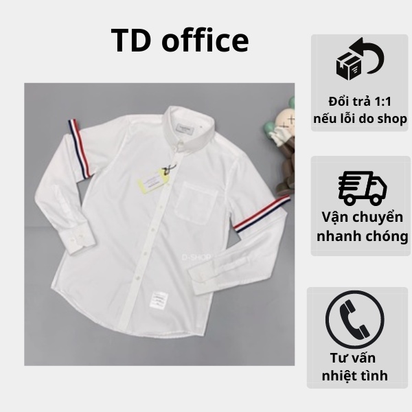 Áo sơ mi thowbrow chất vải coston trơn sọc kẻ ở 2 bên cánh tay cao cấp