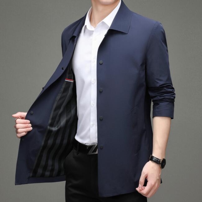 〖BKWT_101 Series〗Thin style Loose Lapel Long Sleeves Jacket~Solid Color Mid-length model Business Simple Straight Hem Casual Men's Trench Coat