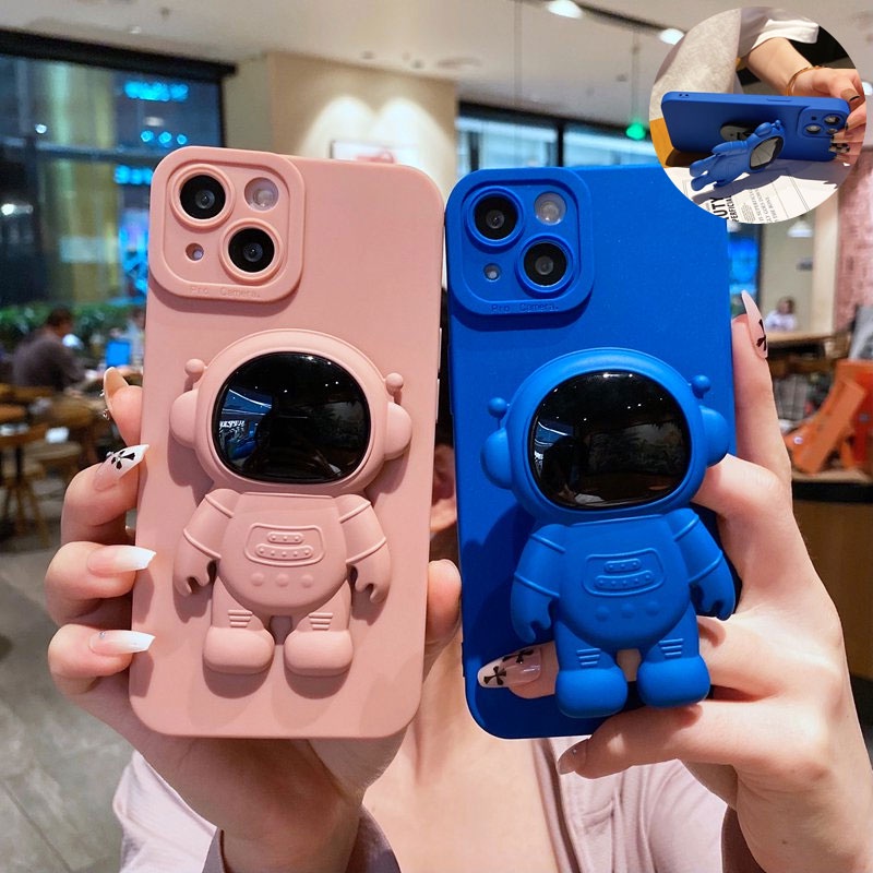 Ốp Điện Thoại Silicon Mềm Màu Trơn Có Giá Đỡ Hình Phi Hành Gia Cho Xiaomi Mi 11 10 9 8 10t Lite 10 Pro