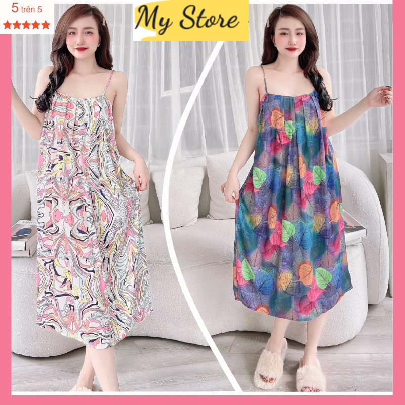Đầm ngủ 2 dây, váy ngủ sexy hở lưng gợi cảm quyến rũ vải lụa latin thiết kế mềm mát freesize dưới 65kg