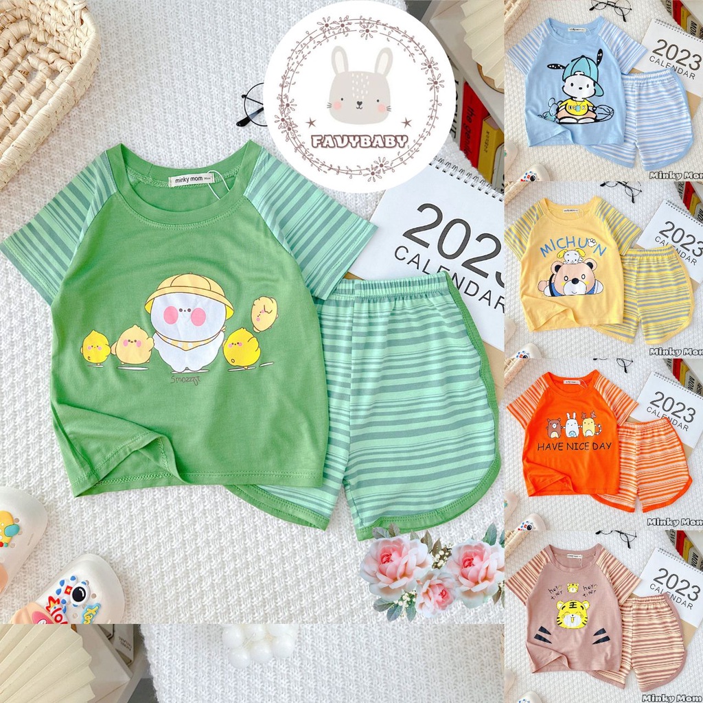 Bộ Cộc Tay MINKY MOM Chính Hãng Thun Lạnh Ghép Tay Sọc Dệt Visco Hình Gấu Gà Con Cute Cho Bé 0 1 2 3 4 5 Tuổi - Favybaby