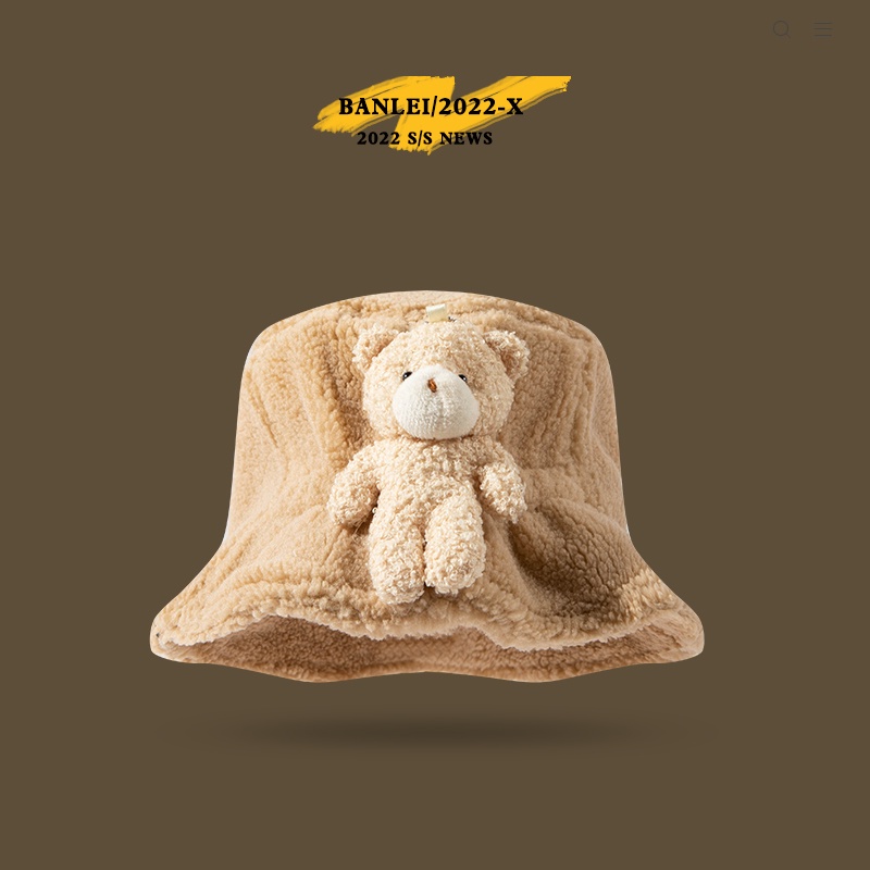 Mũ Bucket Lông Nhung Hình Gấu Dễ Thương Xinh Xắn Phong Cách Thời Trang Mùa Đông Hàn Quốc Cho Nữ
