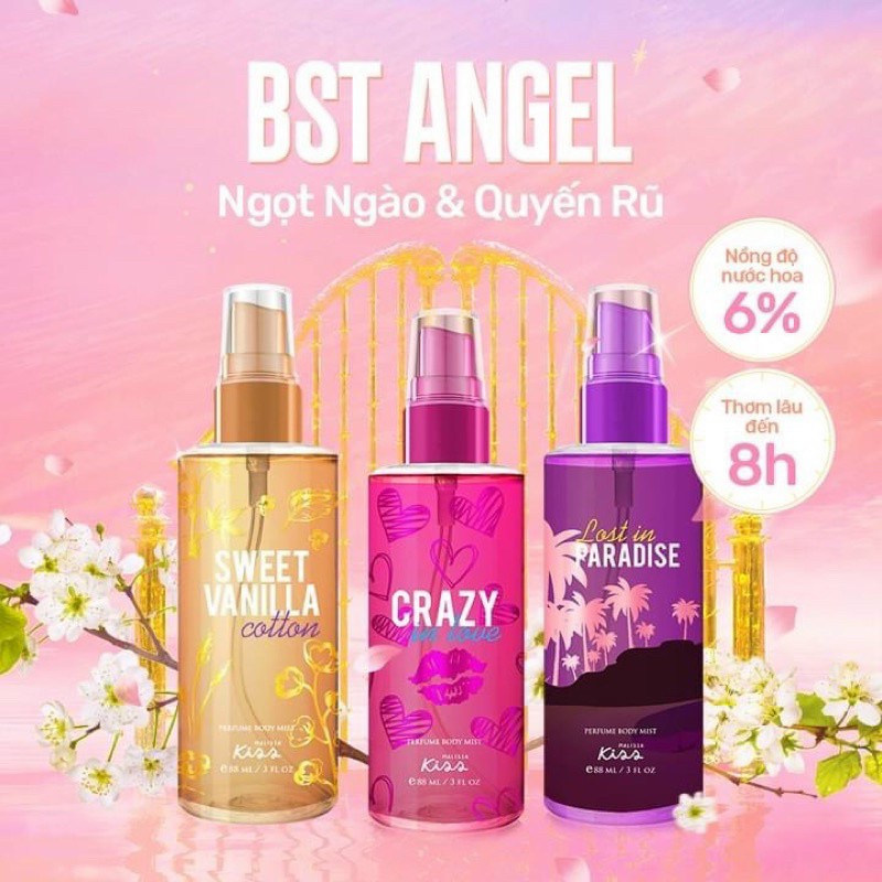 Xịt thơm body/ Body mist nước hoa toàn thân thơm lâu quyến rũ ngọt ngào trong 8 giờ Mailissa Thái Lan 88ml