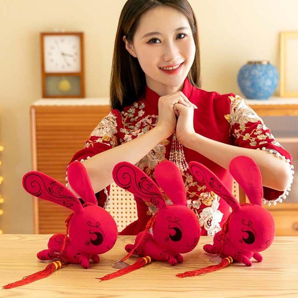 IVORY Thỏ Nhồi Bông Chất Liệu Cotton Phong Cách Trung Hoa Dễ Thương Dùng Để Trang Trí Nhà Dịp Năm Mới