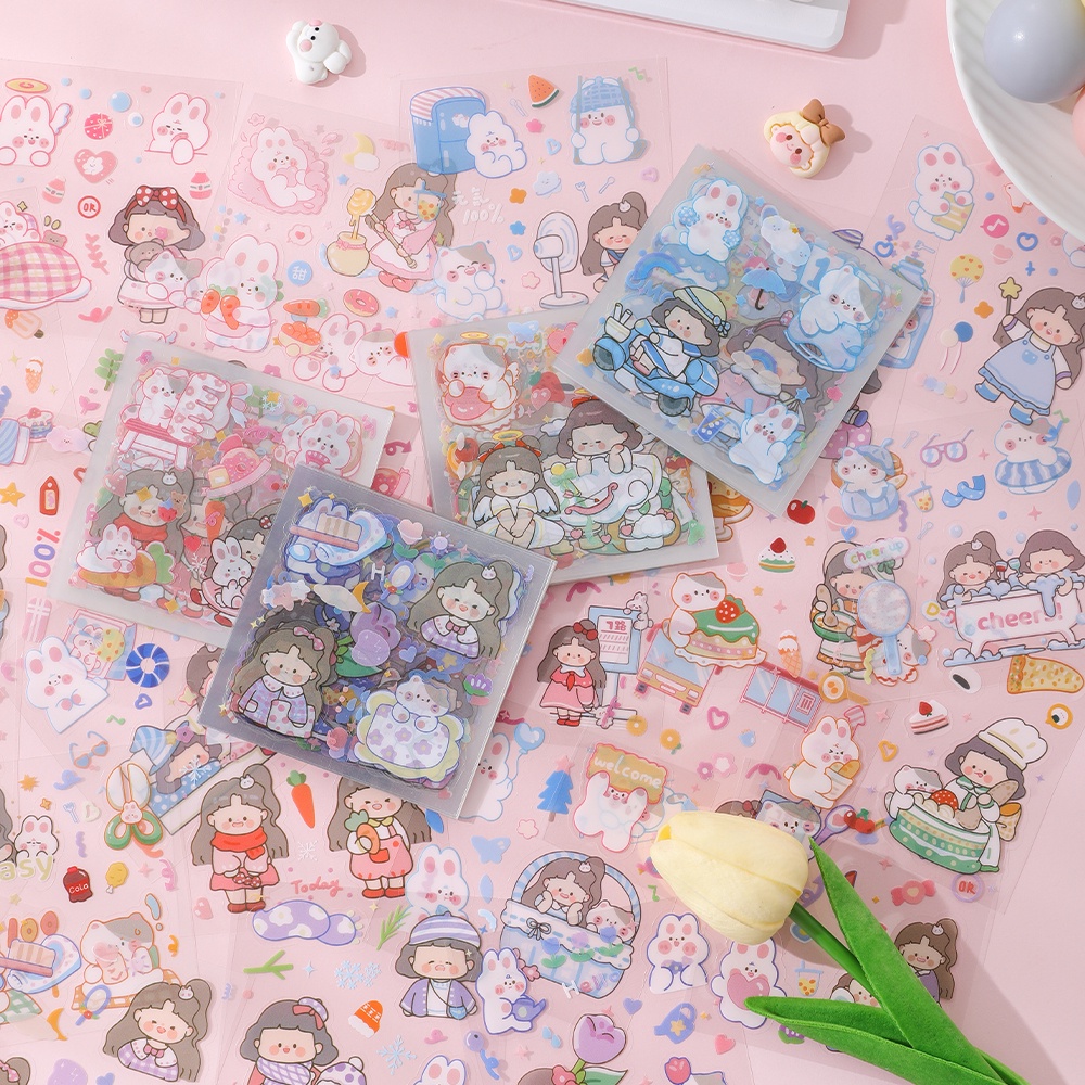 Túi 25 Miếng Dán Hình Cô Gái Hoạt Hình Dễ Thương Chống Nước Trang Trí Sổ Tay DIY