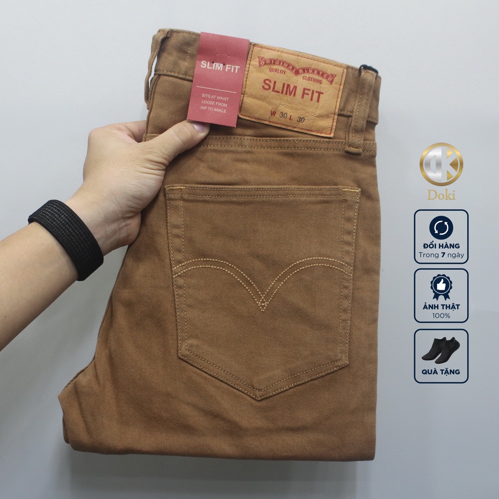 Quần Kaki Jean Doki Cao Cấp Màu Nâu bò, Quần Kaki Dáng Ôm Đứng Chất Vải Co Giãn Dày Dặn, Không Nhăn Bai Nhão Xù DKA-21