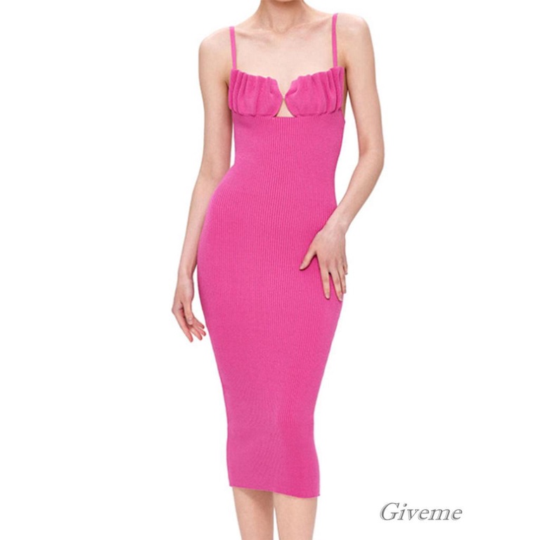 Đầm Midi Không Tay Hở Vai Màu Trơn Thời Trang Xuân Hè Cho Nữ