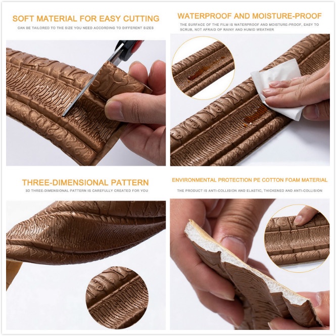 Miếng Dán Viền Tường Họa Tiết 3D 230cm Tự Dính Chống Thấm Nước Có Thể Tháo Gỡ Trang Trí Nhà Cửa