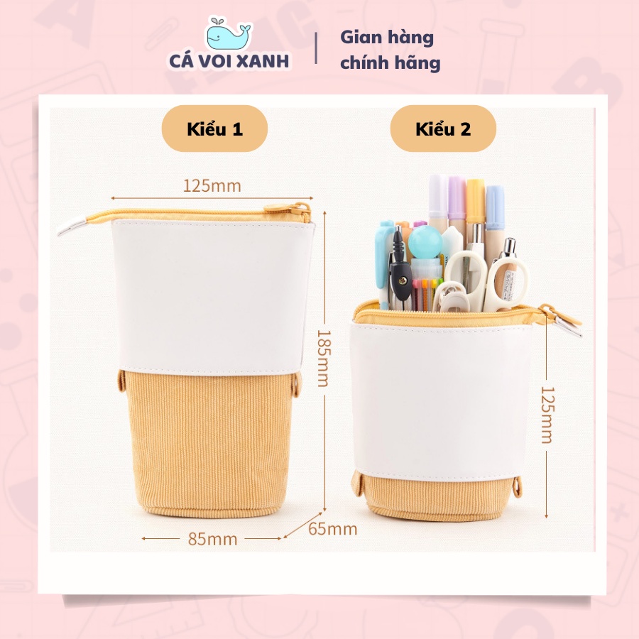 Túi bút vải, hộp bút vải Canvas có thể thu gọn, Nhiều ngăn đa năng, kéo lên tiện lợi cho học sinh phong cách hàn quốc