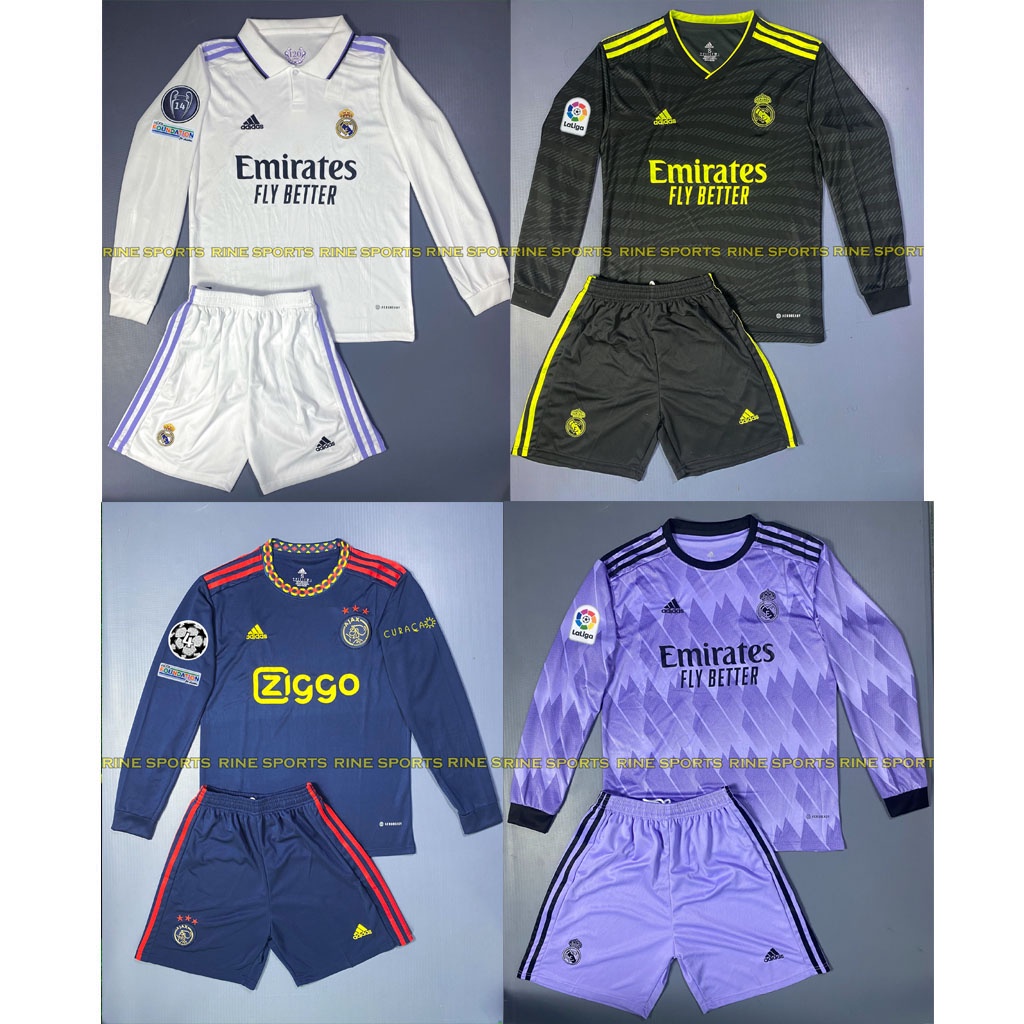 Bộ áo bóng đá Real madrid - Ajax Dài Tay Hàng Super Thailand Logo Thuê toàn bộ giống thi đấu 100%