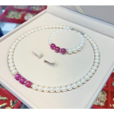 Bộ Trang Sức Ngọc Trai Bạc Mix Đá Ruby Hồng Phụ Kiện Bạc Làm Quà Tặng, Dự Tiệc - Ngọc Trai Trường Thịnh