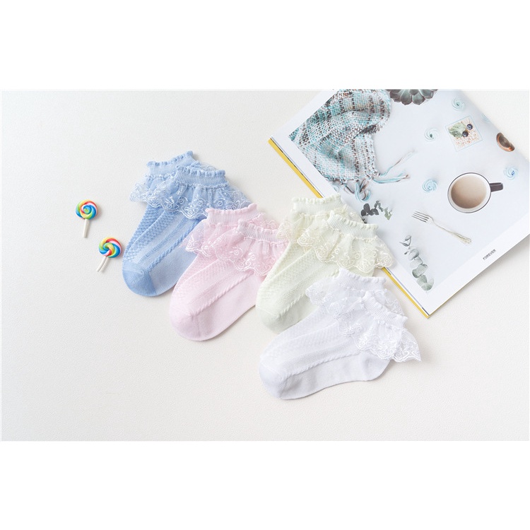Tất Cotton Mỏng Phối Ren Thời Trang Xuân Thu Nhật Bản Dành Cho Bé Gái
