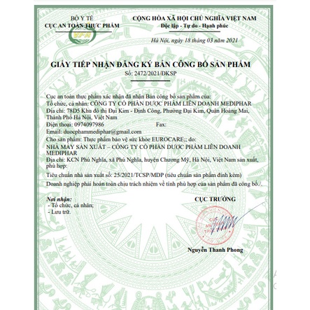 Viên uống Eurocare 100% các tinh dầu thảo dược giúp giảm ho, thông thoáng mũi họng