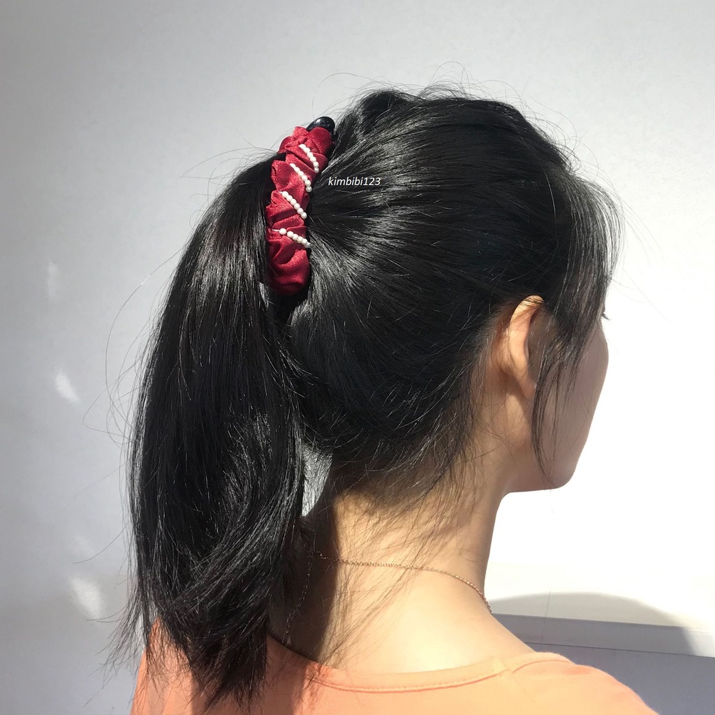 Kẹp dọc phồng tóc lụa nhún đính hạt