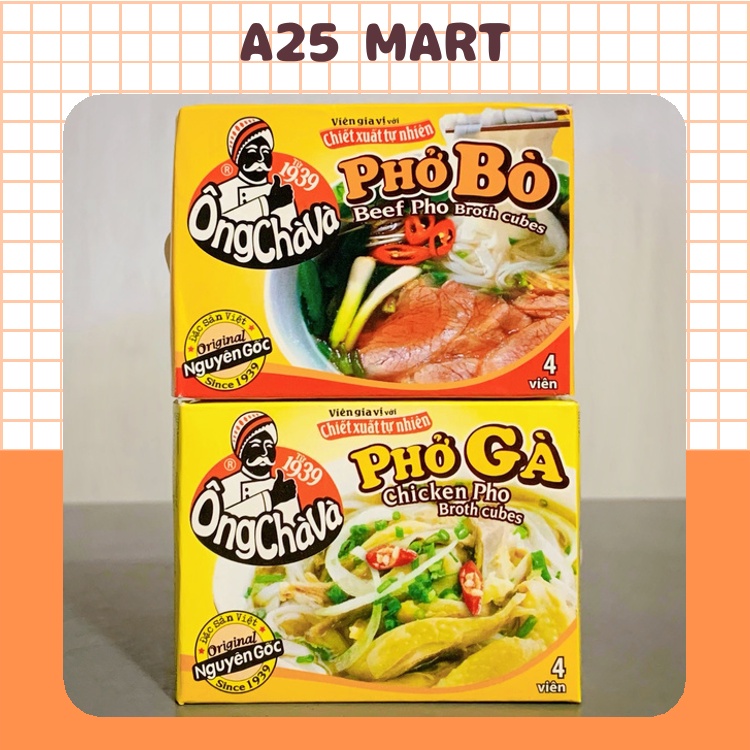 Viên Gia Vị Phở Bò/ Gà Ông Chà Và Hộp 4 Viên 75g