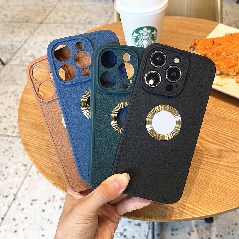 Ốp Điện Thoại Da Viền Silicon Dẻo Thiết Kế Đơn Giản Sang Trọng Chống Sốc / Rơi Cho iPhone 14 13 12 11 Pro Max