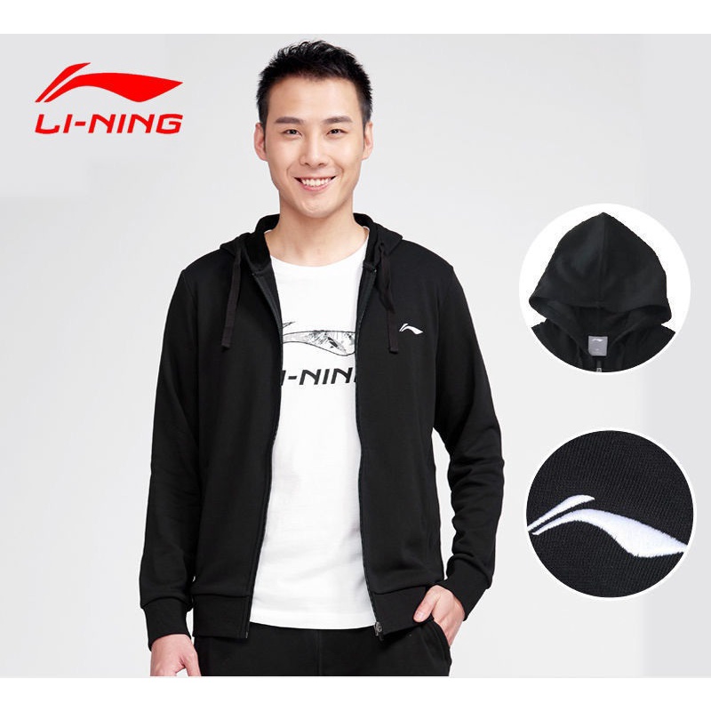 Áo khoác nỉ có mũ áo Hoodie nam Lining chính hãng đen size L (70kg)