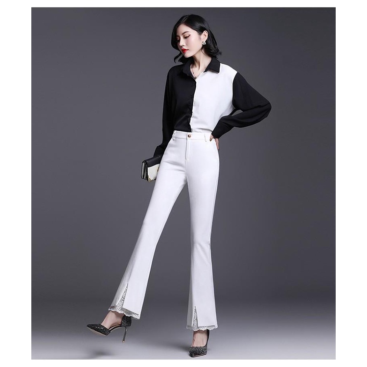 Quần loe nữ xẻ gấu phối ren chất vải thun xốp Hàn dày dặn co giãn 4 chiều có bigsize đến 85Kg mã 789