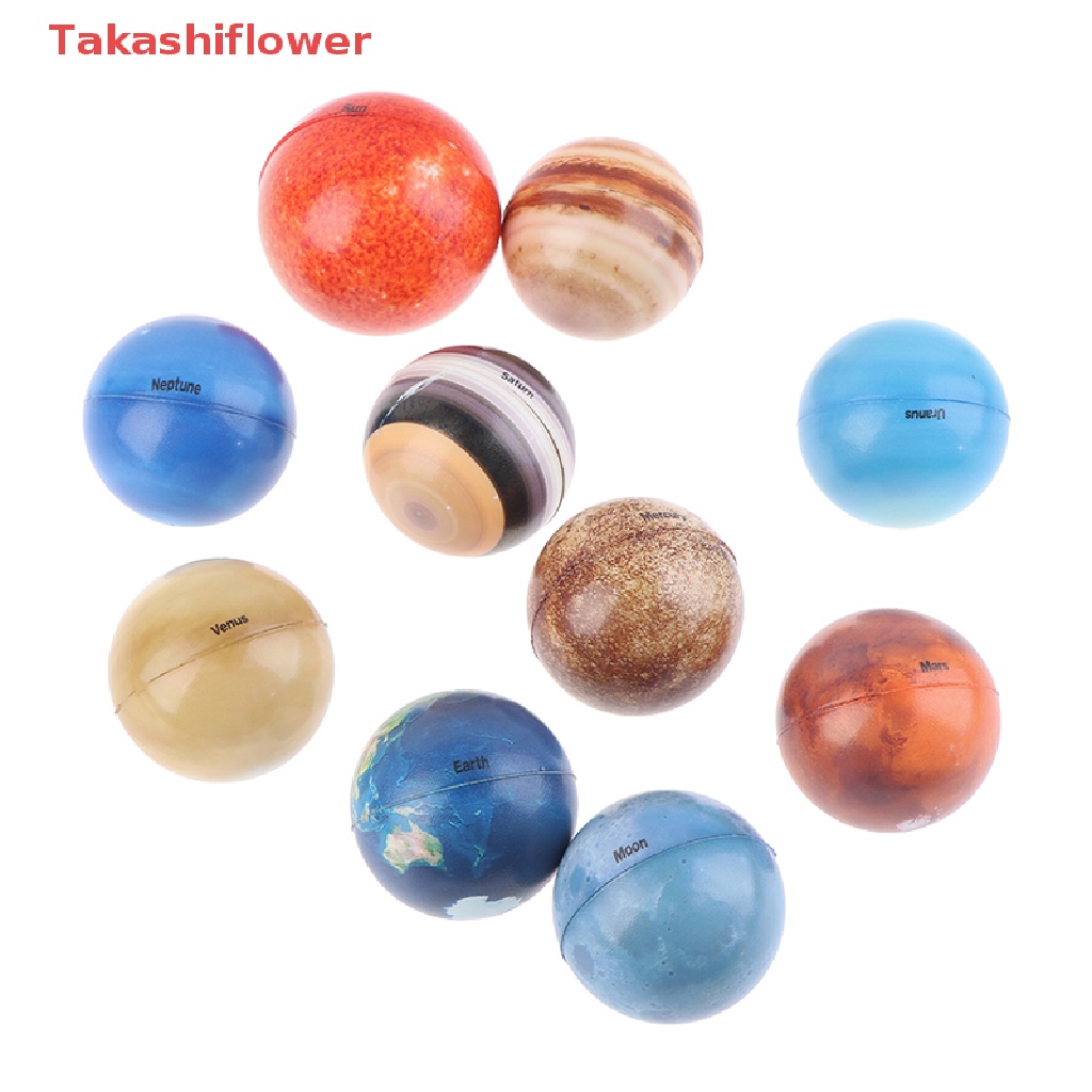 (Takashiflower) 9 Cục Nắn Bóp Hình Tám Hành Tinh Mặt Trời Mặt Trăng Ngôi Sao Bằng Xốp PU Mềm 6.3