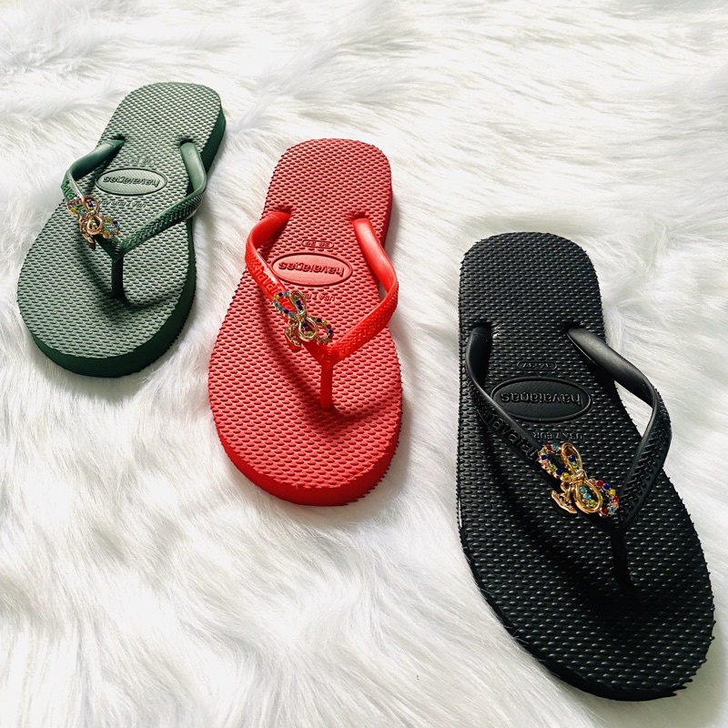 Dép kẹp Havaianas nữ đính nơ charm siêu hot hit