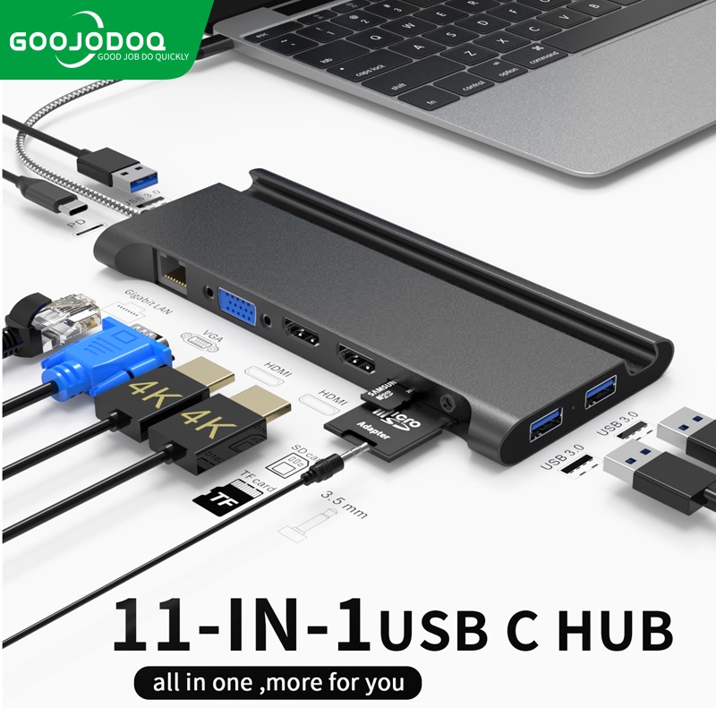 Hub GOOJODOQ chuyển đổi chia cổng 11 USB Type C sang USB HDMI RJ45 thích hợp cho Macbook Pro