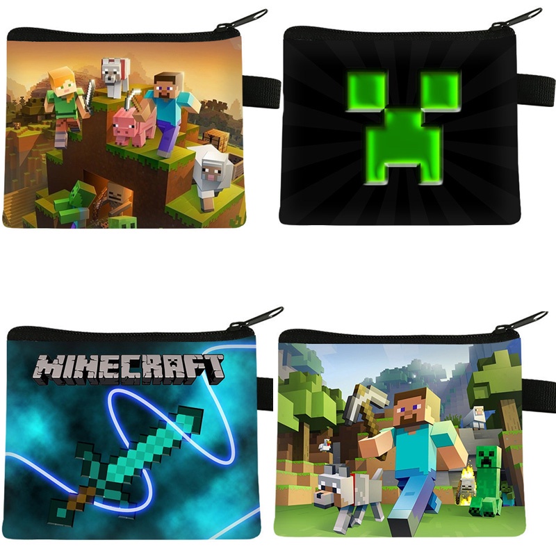 Ví Đựng Tiền Xu Bằng Da PU In Họa Tiết Hoạt Hình Minecraft Độc Đáo