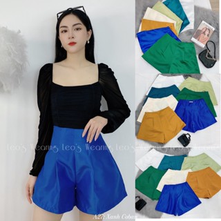 Quần short tafta cạp cao ống rộng có túi LEOSWEARING A27