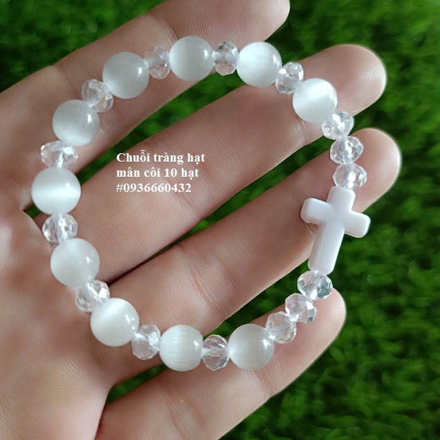 Chuỗi tràng hạt mân côi công giáo màu trắng 10 hạt 8li 10li đeo tay - quà tặng công giáo