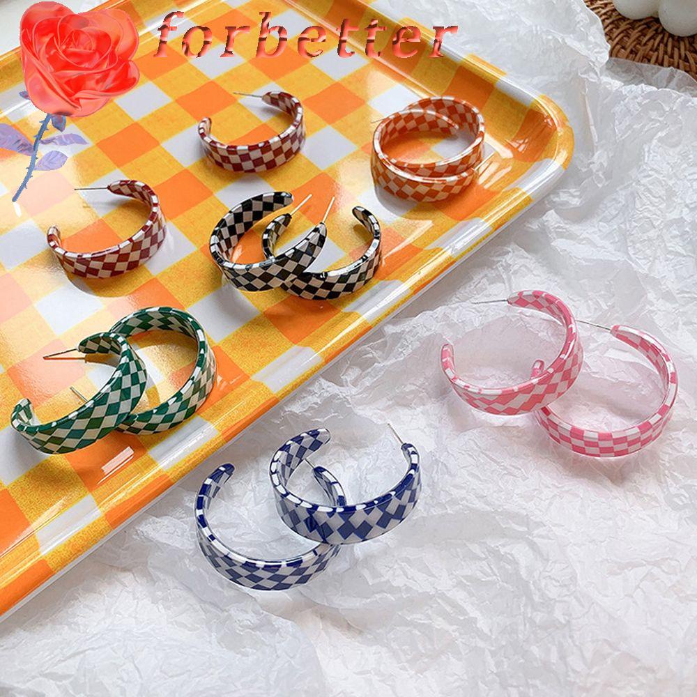 Hoa tai đinh tán từ nhựa acrylic resin kẻ sọc caro cổ điển phong cách Hàn Quốc thanh lịch thời trang dành cho nữ