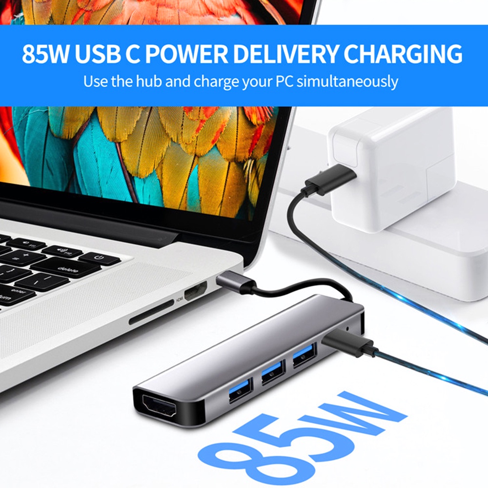 Hub Chia Cổng USB Type C HDMI USB 3.0 RJ45 PD Cho Macbook Pro Laptop