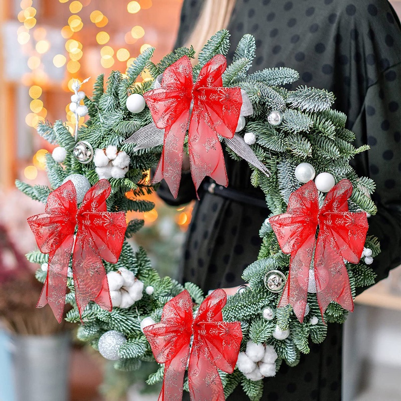 Cuộn Dây Ruy Băng Lưới 6CM * 10M Họa Tiết Bông Tuyết Nhiều Màu Sắc Dùng Trang Trí Giáng Sinh